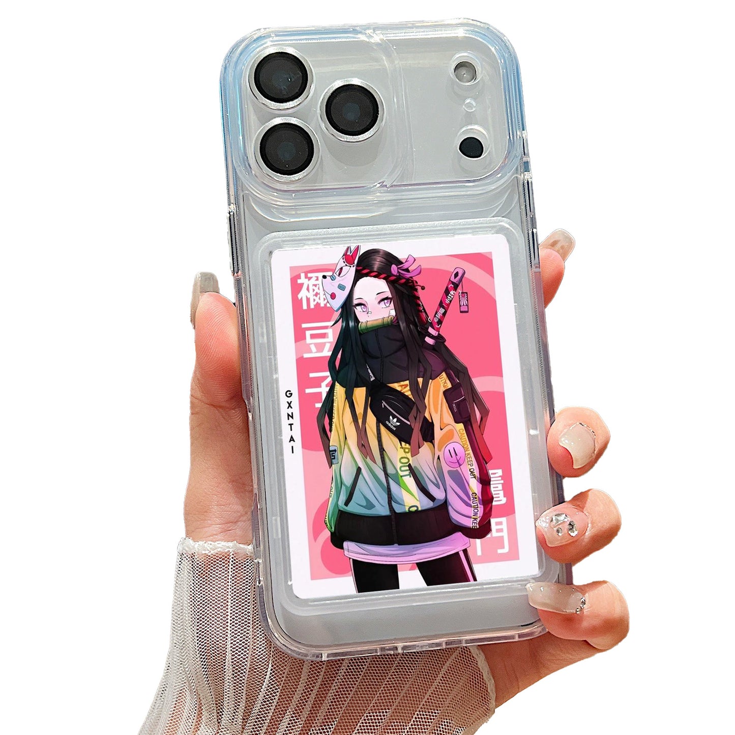 ICY Clear card display phone case for iPhone 17 Pro Max with anime art card - SuprPetrix