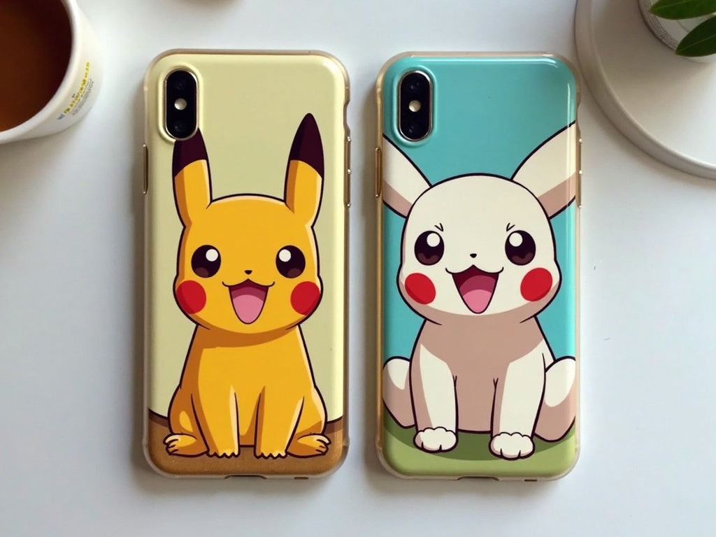 Custom phone cases featuring pets transformed into Pokémon designs or characters.