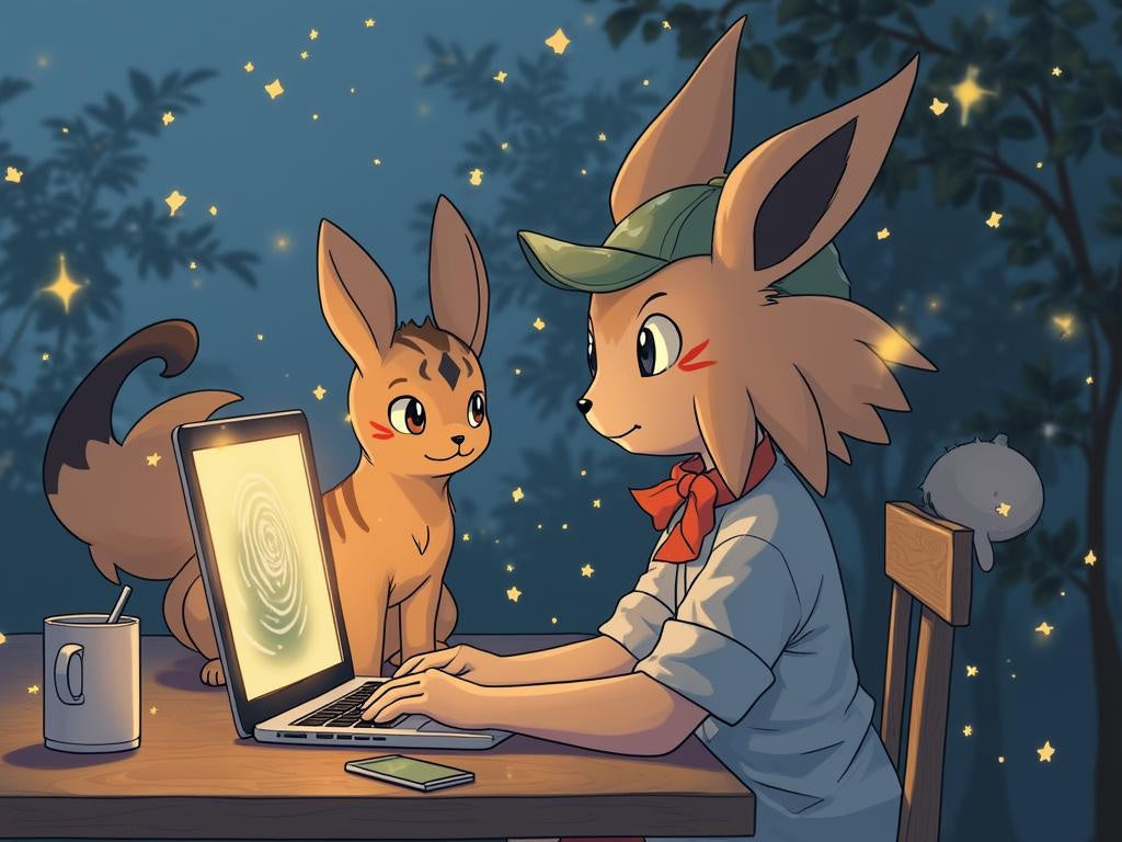 Remote work management for enchanted pets in Pokémon fan culture.