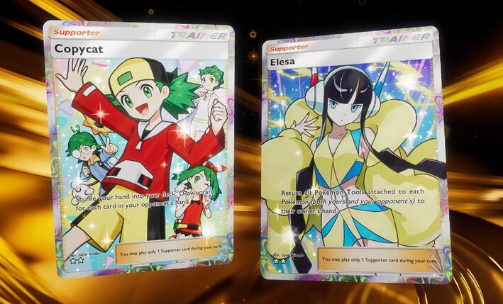 Full-art Copycat and Elesa are set to be Pokémon TCG Pocket Deluxe Pack: Mega chase cards