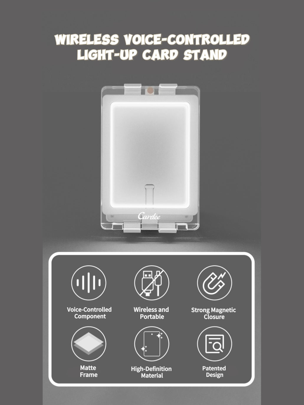 Wireless Voice-Activated LED Card Display Stand - Magnetic Closure
