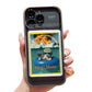 Phone case with a humorous design of a dog on an inflatable ring with text 'Hey! Mom' held by a hand.