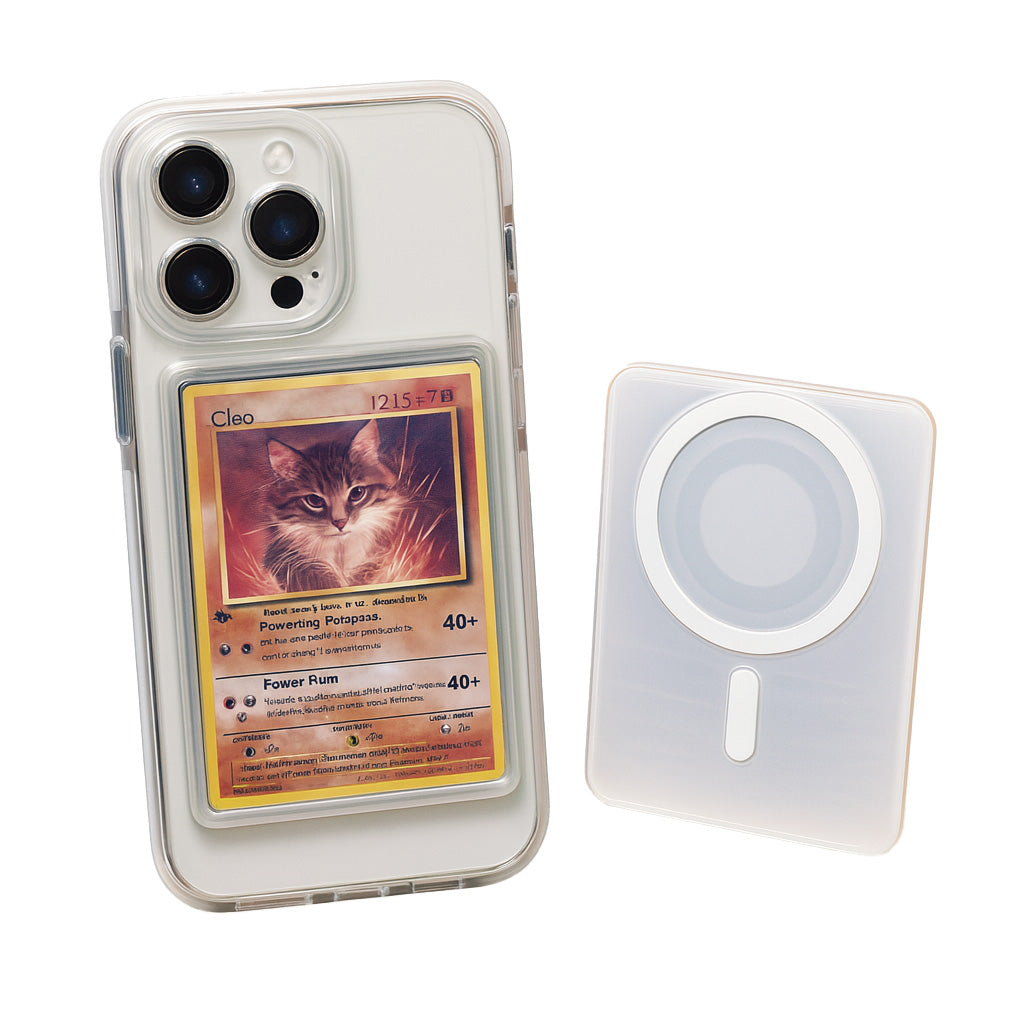 Transparent magnetic card sleeve - front and back view