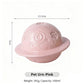 Pink pet urn with dimensions and weight on a white background
