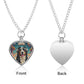 Heart-shaped pendant necklace with front and back views on a white background