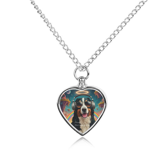 Heart-shaped pendant necklace with a dog design on a white background