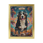 Framed artwork of a dog with sunglasses and headphones on a colorful background