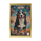 Framed artwork of a dog with sunglasses and headphones against a colorful background.